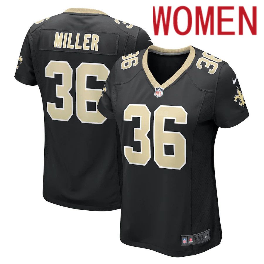 Women New Orleans Saints 36 Jordan Miller Nike Black Game Player NFL Jersey